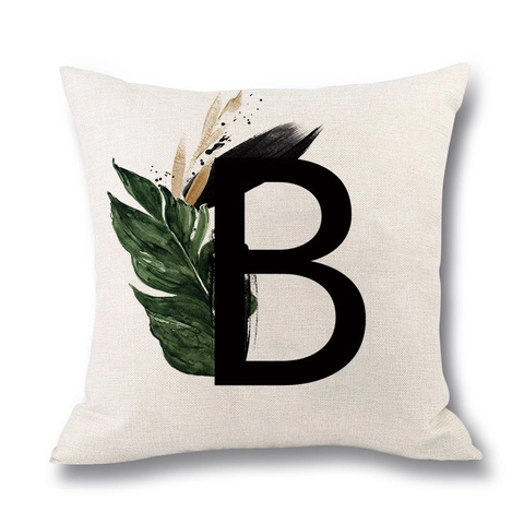 Funda de Cojín de Lino con Letras Nórdicas Plantas Tropicales Alfabeto para Sofá Sala de Estar Decorativa Funda Almohada
