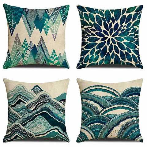 Modern Nordic Linen Pillow Case Ocean Wave Geometric Mountain Mandala Pattern Decorative Cushion Cover For Sofa Living Room Home Decor