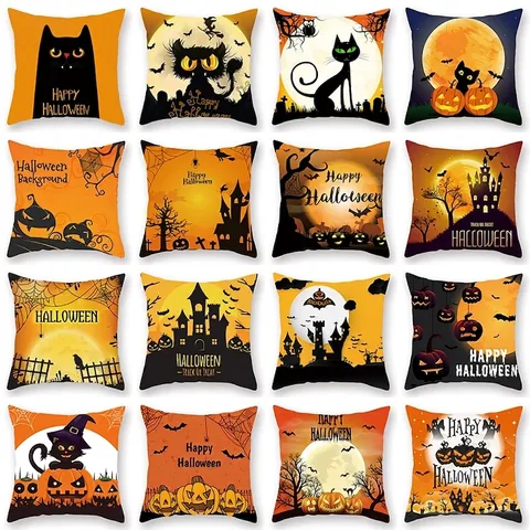 Halloween Throw Pillow Case Pumpkin Ghost Castle Digital Print Soft Polyester Peach Skin Cushion Cover Sofa Decor