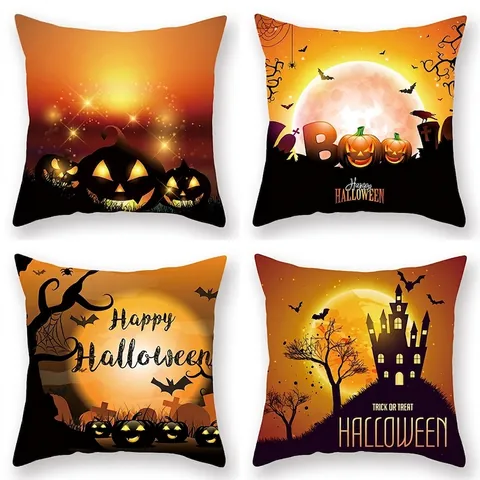 Halloween Throw Pillow Case Pumpkin Ghost Castle Digital Print Soft Polyester Peach Skin Cushion Cover Sofa Decor