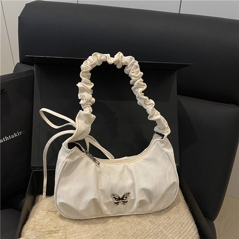 Borsa Sottobraccio Con Ornamento Farfalla In Metallo Increspata Piegghettata Pelle PU Borsa A Spalla Da Donna Dolce Moda Pendolare