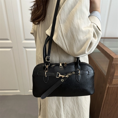 Vintage PU Leder Handtasche Schulter Unterarm Tasche Elegante Goldene Hardware Doppelreißverschluss Minimalistische Umhängetasche