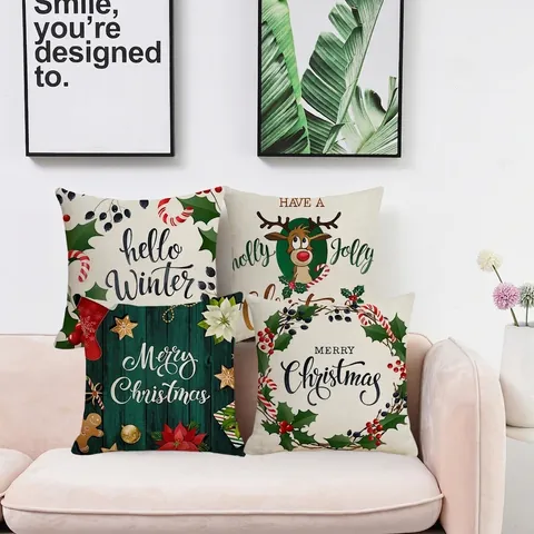 Federe Per Cuscini Di Natale Lino Stampa Renna Alce Federe Decorative Per Divano Soggiorno Decorazione Invernale