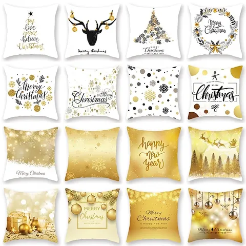 Christmas Pillow Cover Gold Foil Reindeer Snowflake Peach Skin Velvet Decorative Throw Cushion Case Sofa Holiday Home Decor