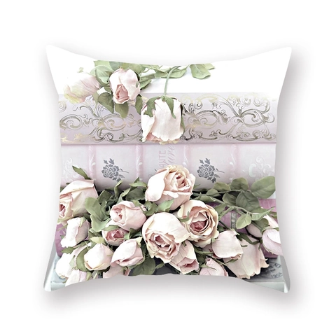 Floral Pfirsichhaut Polyester Kissenbezug Aquarell Blume Hund Tier Kunst Quadratischer Kissenhülle Französisches Vintage Dekor