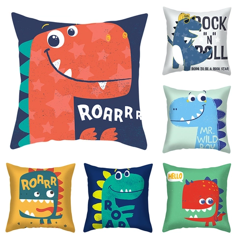 Federa Per Cuscino Dinosauro Cartone Animato Velluto Pelle Di Pesca Stampato Copricuscino Quadrato Per Divano Letto Decorazione Casa