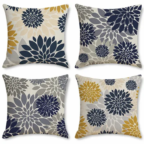 Nordisch Dekorativer Kissenbezug Polyester Leinenoptik Abstrakt Floral Geometrisch Quadratischer Kissenhülle Für Zuhause Büro Sofa