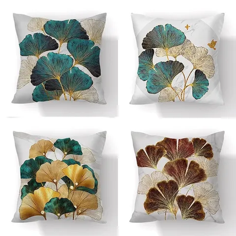 Fodera Per Cuscino Moderna Con Motivo A Foglie Di Ginkgo In Peluche Corto Decorativa Per Divano Soggiorno Stile Nordico