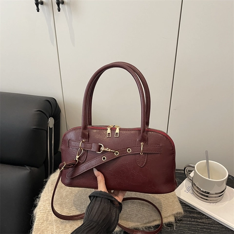 Vintage PU Leder Handtasche Schulter Unterarm Tasche Elegante Goldene Hardware Doppelreißverschluss Minimalistische Umhängetasche
