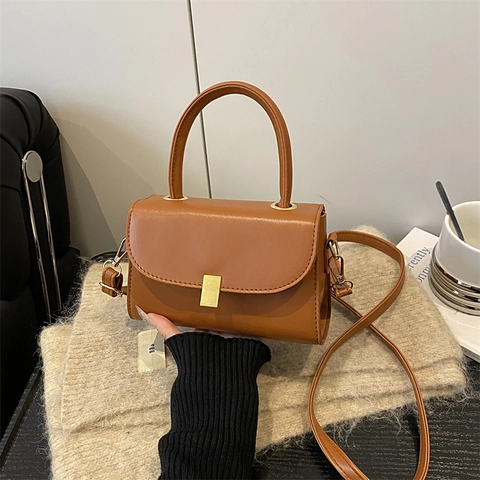 Vintage Kleine Quadratische Umhängetasche PU Leder Griff Klappe Crossbody Tasche Für Damen Minimalistische Mode Handtasche