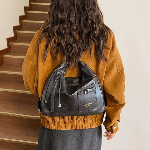Borsa A Spalla In Pelle PU Vintage Da Donna Grande Capacità Hobo Borsa Tote Sottobraccio Stile Retro Urbano Minimalista