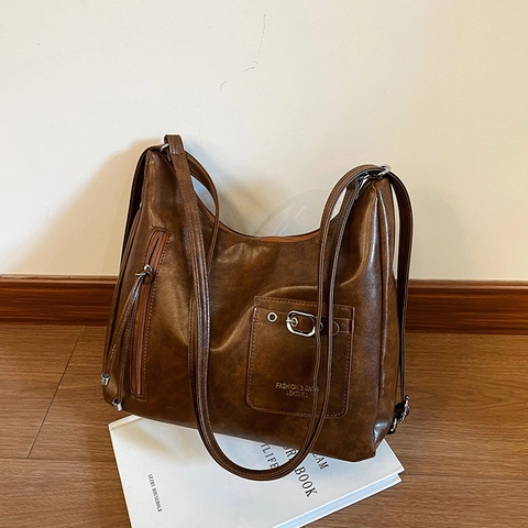 Bolso de Hombro de Cuero PU de Gran Capacidad para Mujer Bolso Tote Multifuncional Vintage Bolso Casual Viaje Cruzado