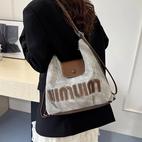 Borsa A Spalla Retro In Tela Lavata E Pelle PU Da Donna Grande Capacità Versatile Zaino Multifunzionale Casual