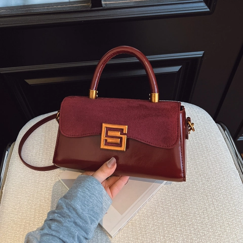 Vintage PU Leer Splicing Crossbody Tas Voor Vrouwen Retro Kleine Vierkante Tas Met Metalen Slot Handvat Schoudertas Dagelijks