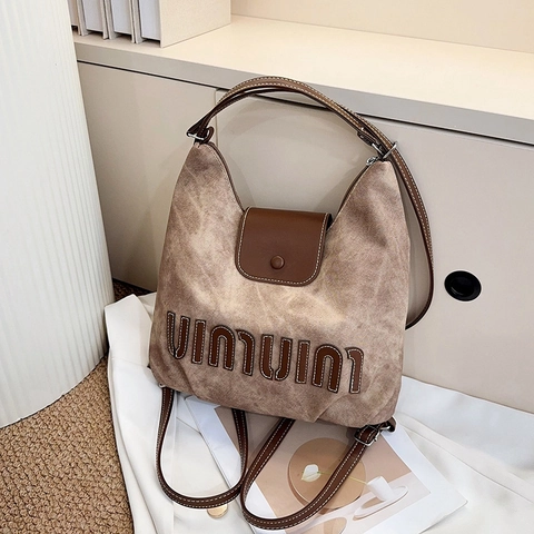 Borsa A Spalla Retro In Tela Lavata E Pelle PU Da Donna Grande Capacità Versatile Zaino Multifunzionale Casual