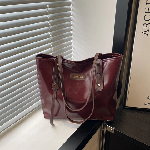 Bolso Tote de Gran Capacidad para Mujer de Charol Brillante Bolso de Hombro Minimalista Trabajo Color Sólido