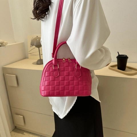 Sac À Main Coquille Pour Femmes Motif Damier Gaufré Cuir PU Sac À Bandoulière Avec Bandoulière Amovible Réglable Élégant
