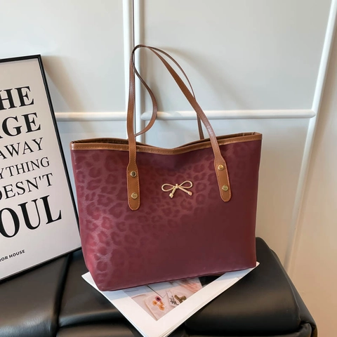 Dames Luipaardprint Tote Bag PU Leer Grote Capaciteit Schoudertas Met Gouden Strikgesp Stijlvolle Casual Werk Handtas