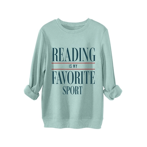 Γυναικείο Φούτερ Reading Is My Favorite Sport Με Γράμματα Στρογγυλή Λαιμόκοψη Χαλαρή Εφαρμογή Μείγμα Βαμβακιού Με Επένδυση