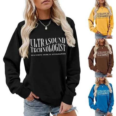 Ultrasound Technologist Sweatshirt Pullover Long Sleeve Crew Neck Cotton Loose Casual Diagnostic Medical Sonographer