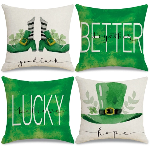 Federa per Cuscino San Patrizio Lino Quadrata Copricuscino Verde Trifoglio Cappello da Folletto Stampa Decorativa per Divano