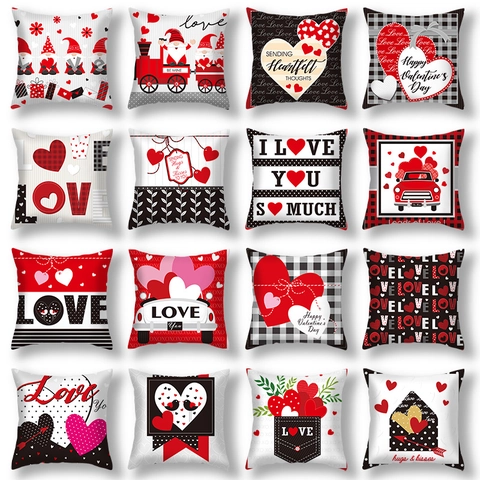 Federa per Cuscino a Forma di Cuore e Gnomo di San Valentino in Peluche Corto Quadrata per Divano Soggiorno