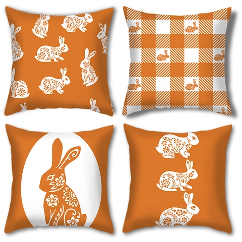 Linen Easter Cushion Cover Rabbit Floral Plaid Decorative Pillowcase For Sofa Living Room Holiday Home Decor Accessories