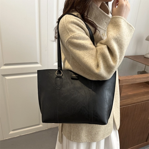Bolso Tote De Gran Capacidad Vintage Cuero PU Bolso De Hombro Para Mujer Oficina Simple Elegante