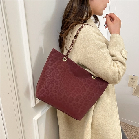 Leopard Print Tote Tasche PU Leder Große Kapazität Schulterhandtasche Mode Pendler Unterarmtasche Für Damen Mit Metallkette