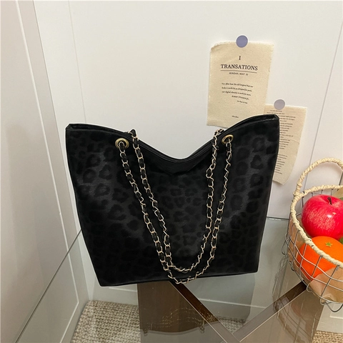Mode Leopardenmuster Tote Bag Damen PU Leder Große Kapazität Kette Umhängetasche Pendler Daily Handtasche