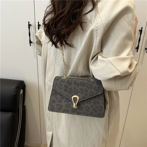 Borsa a Spalla da Donna con Stampa Leopardata in Ecopelle PU Samosciata Vintage Catena d'Oro Tracolla Patta Piccola Borsa Quadrata