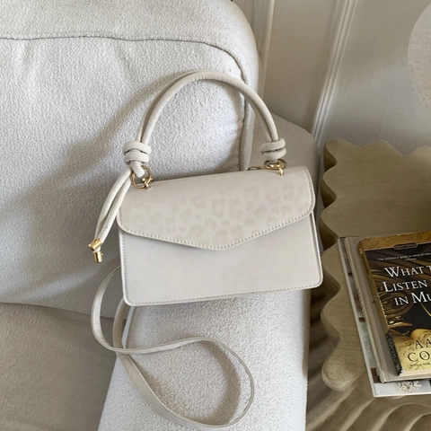 Borsa Quadrata da Donna Minimalista Con Stampa Leopardata in Pelle PU Manico a Nodo Alla Moda Chiusura Magnetica Borsa a Tracolla Per Pendolarismo Quotidiano
