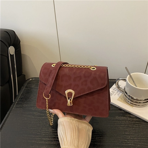 Borsa a Spalla da Donna con Stampa Leopardata in Ecopelle PU Samosciata Vintage Catena d'Oro Tracolla Patta Piccola Borsa Quadrata