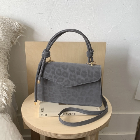 Borsa a Tracolla Vintage da Donna con Stampa Leopardata in PU Piccola Borsa a Tracolla Quadrata Con Manico a Nodo Borsa a Patta alla Moda Casual