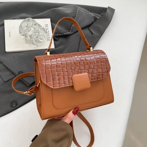 Women Shoulder Bag PU Leather Croc Embossed Flap Square Crossbody Handbag Chic Commuting Fashion Versatile Adjustable Strap