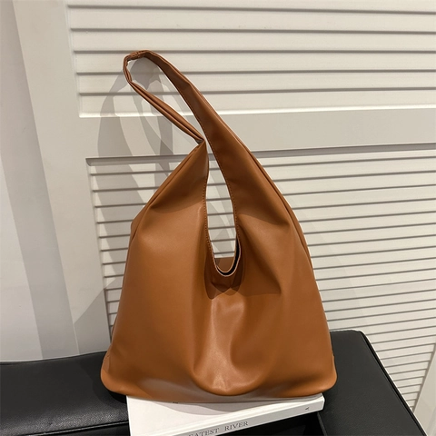 Bolso Hobo De Gran Capacidad Para Mujer Cuero PU Suave Minimalista Color Sólido Bolso De Hombro De Viaje