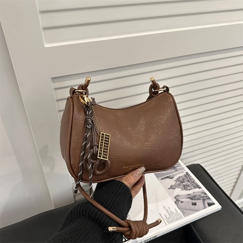 Vintage Women Large Capacity PU Leather Underarm Bag Fashion Knotted Strap Shoulder Crossbody Bag Minimalist Commuter Handbag