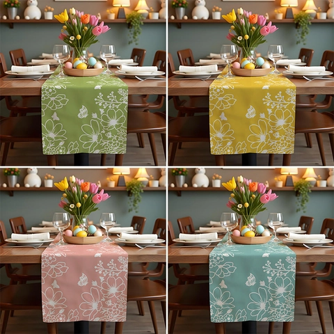 Bloemen Vlinder Tafelloper Polyester Linnenlook Lente Pasen Eettafel Decoratie Voor Feest Bruiloft Home Decoratie