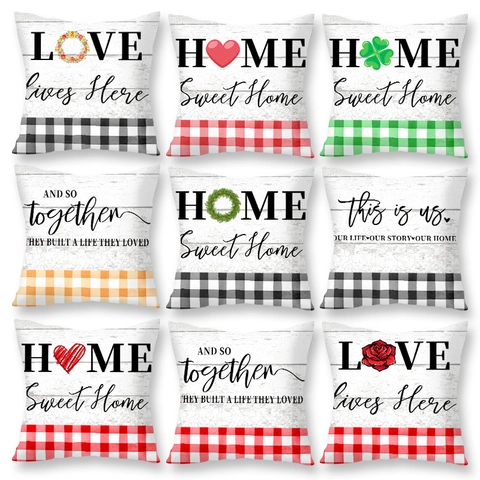 Zachte Korte Pluche Decoratieve Kussensloop Buffalo Ruit Houtnerf Boerderij Stijl Kussenhoes Voor Sofa