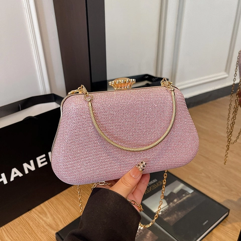 Sac De Soirée Élégant Pour Femmes Pochette Paillettes Avec Poignée En Métal Bandoulière Chaîne Fermoir Strass Mariage