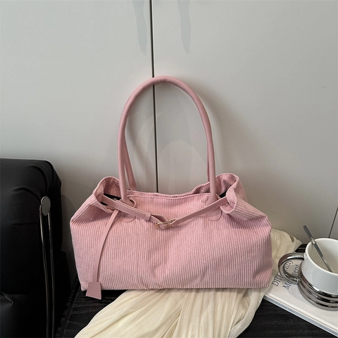 Damen Cord-Tragetasche Große Kapazität Schultertasche Mit PU-Lederriemen Retro Lässige Unterarm-Handtasche Zum Pendeln