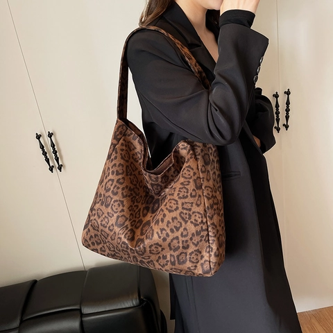 Leopard Muster Tote Bag Große Kapazität PU Leder Umhängetasche Urban Pendler Vintage All-Match Maillard Stil