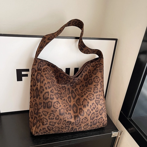Leopard Muster Tote Bag Große Kapazität PU Leder Umhängetasche Urban Pendler Vintage All-Match Maillard Stil