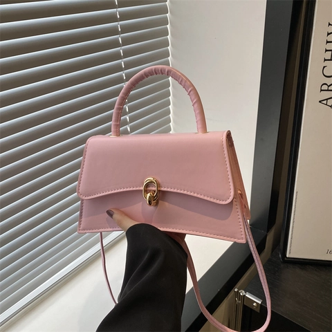 Bolso de Hombro de Cuero PU para Mujer Minimalista Color Sólido Cuadrado Bolso Bandolera Cierre Dorado Asa Única Bolso Elegante