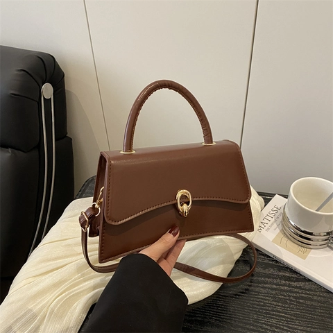 Women PU Leather Small Square Shoulder Bag Elegant Top Handle Crossbody Handbag With Metal Lock Urban Minimalist Daily Use