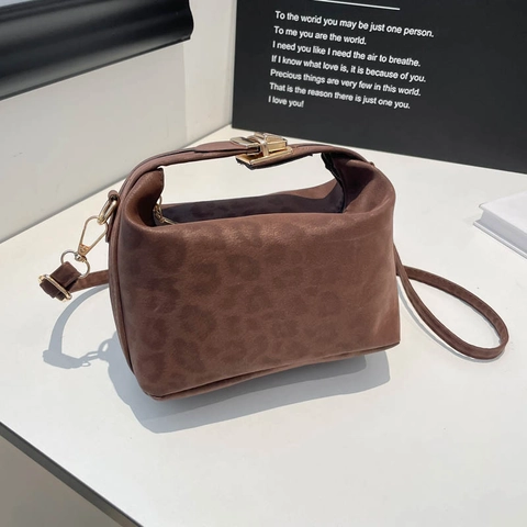 Leopardmuster Umhängetasche Wildlederoptik Retro Handtasche Mit Goldener Hardware Mode Schultertasche Für Damen