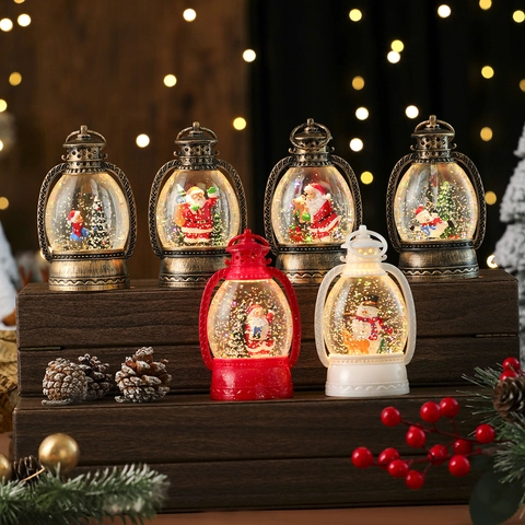 LED Christmas Water Lantern Snowing Glitter Lantern Battery Operated Santa Snowman Ornament For Home Window Holiday Decor