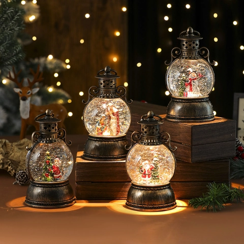 Weihnachts Schneekugel Laterne Musik LED Beleuchtet Wasser Wirbelnd Glitzer Vintage Bronze Weihnachtsmann Deko