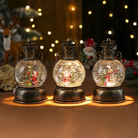 Weihnachts Schneekugel Laterne Musik LED Beleuchtet Wasser Wirbelnd Glitzer Vintage Bronze Weihnachtsmann Deko