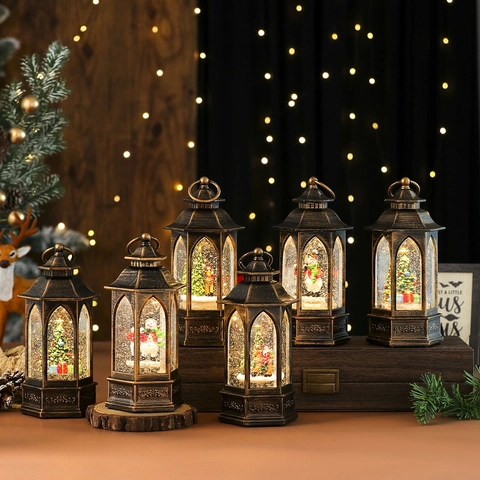 Farol De Bola De Nieve De Navidad Con Luz LED Caja De Música Decoración De Escritorio Retro